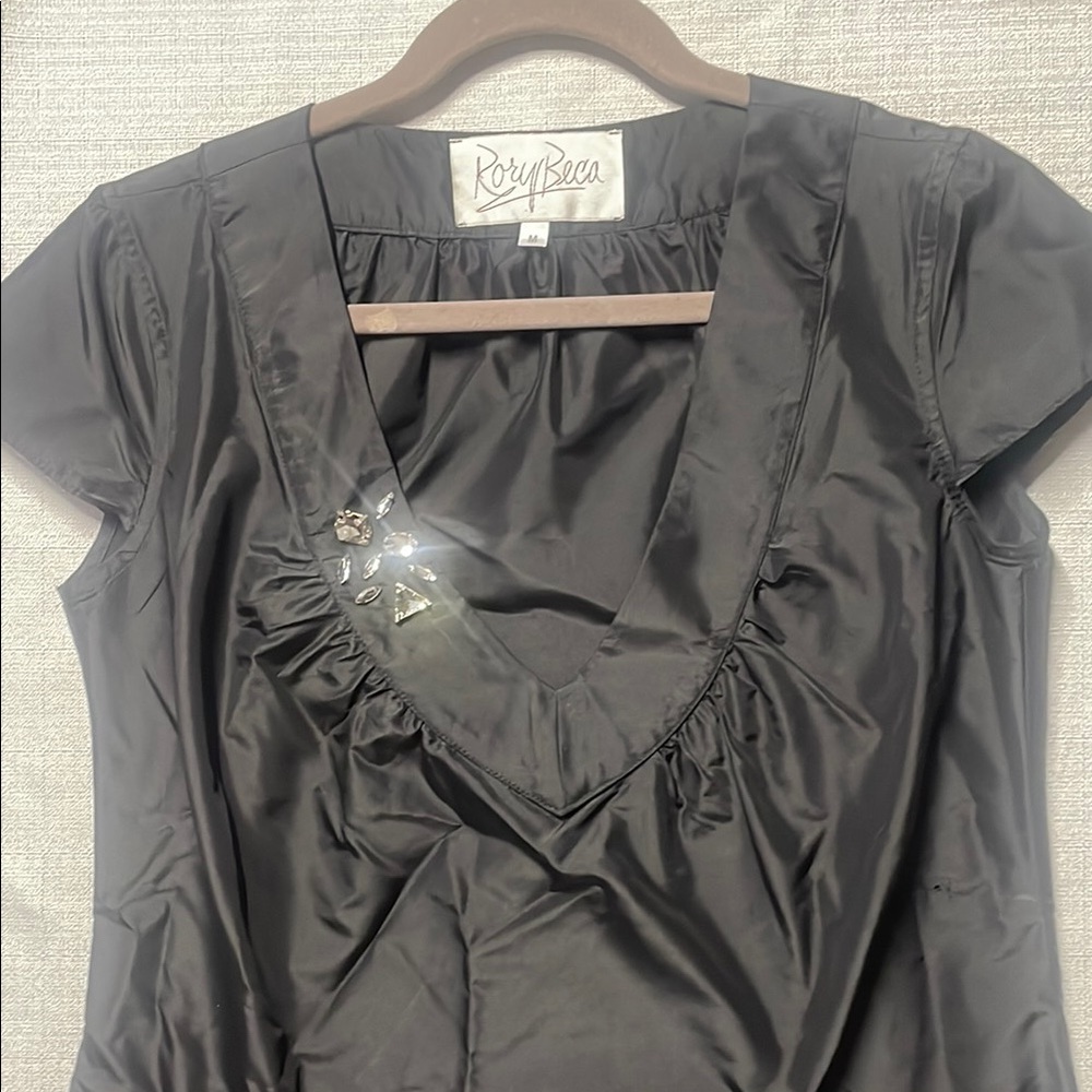 Rory Beca Black Satin Top with Gem Details